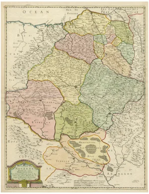 Antique Map of the Province of Navarre with the City of Pamplona, 1652