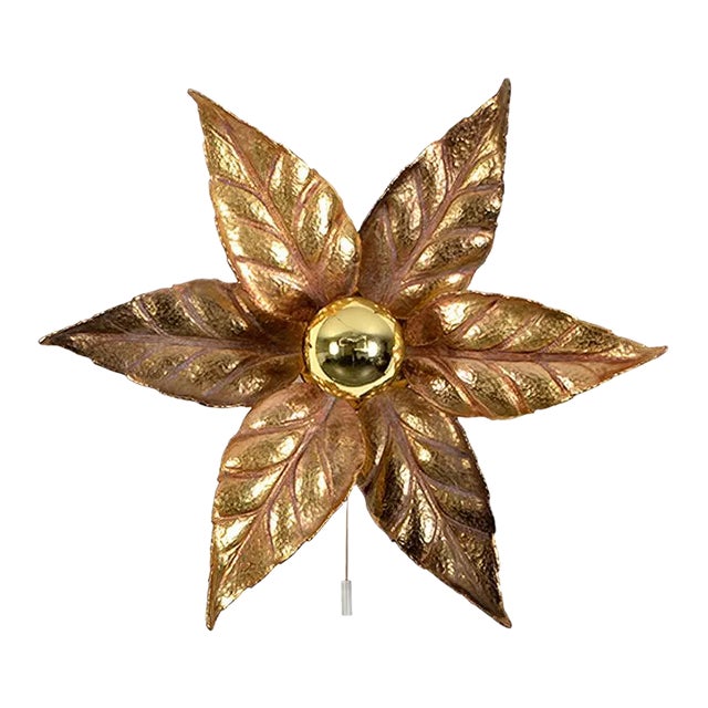 Willy Daro Style Brass Flower Sconce from Massive Lighting, 1970s For Sale