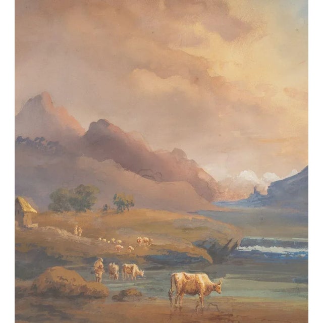 Traditional Continental School Pastoral Scene Watercolor For Sale - Image 3 of 5