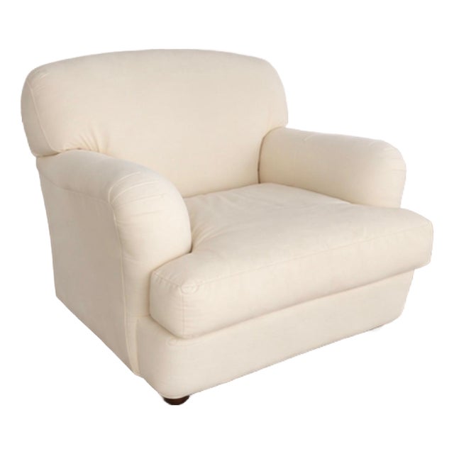 1990s Quatrine Milan English Roll Arm Lounge Chair in Ivory Cotton Duck For Sale