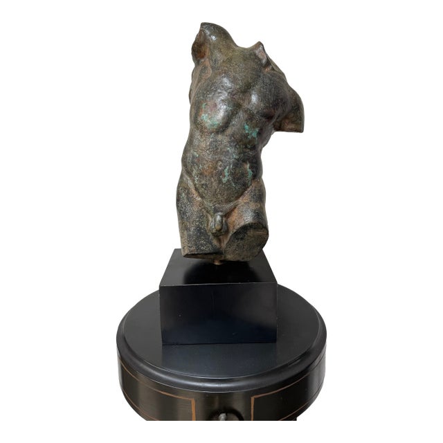 Vintage Abstract Bronze Male Torso Sculpture on Black Wood Plinth For Sale