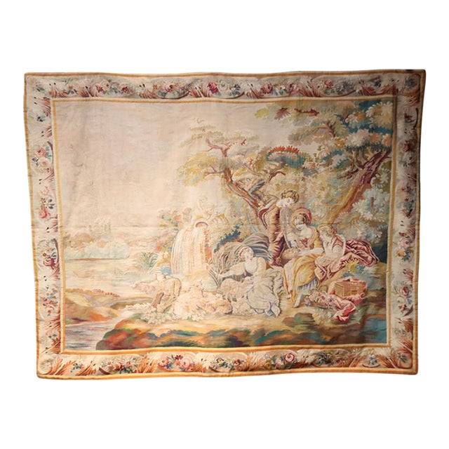 19th Century French Picnic Aubusson Tapestry For Sale