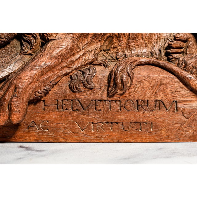 19th Century Bertel Thorvaldsen Lion of Lucerne Grand Tour Wood Sculpture Statue Hand Carved Swiss European Art Switzerland Home Decor For Sale - Image 9 of 17