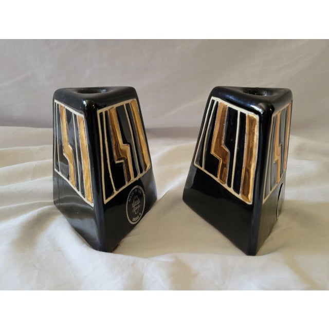 Modern Vintage Harris Potteries Modernist Ceramic Candleholders- a Pair For Sale - Image 3 of 10