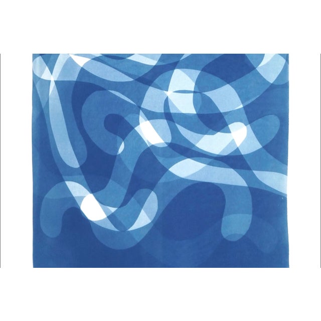 2021 "Falling Swirls" Contemporary Abstract Cyanotype Print on Watercolor Paper For Sale In Miami - Image 6 of 11