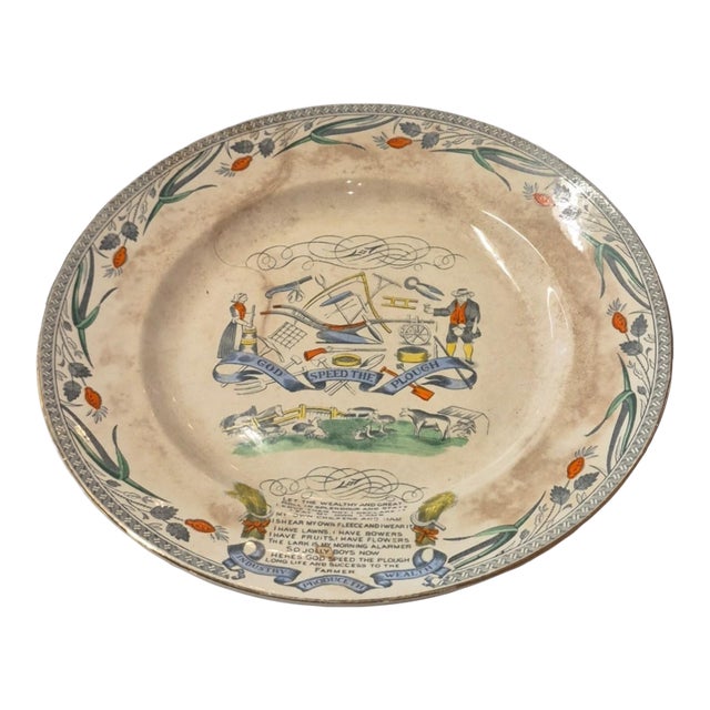 Mid 19th Century Burgess & Leigh 14" Platter God Speed the Plough For Sale