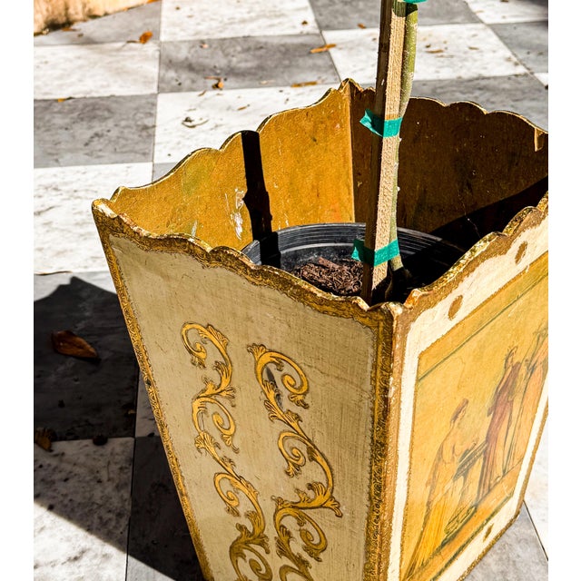 Italian Florentine Wood Waste Basket, Vintage Style Small Bathroom Decorative Trash Can For Sale - Image 3 of 6