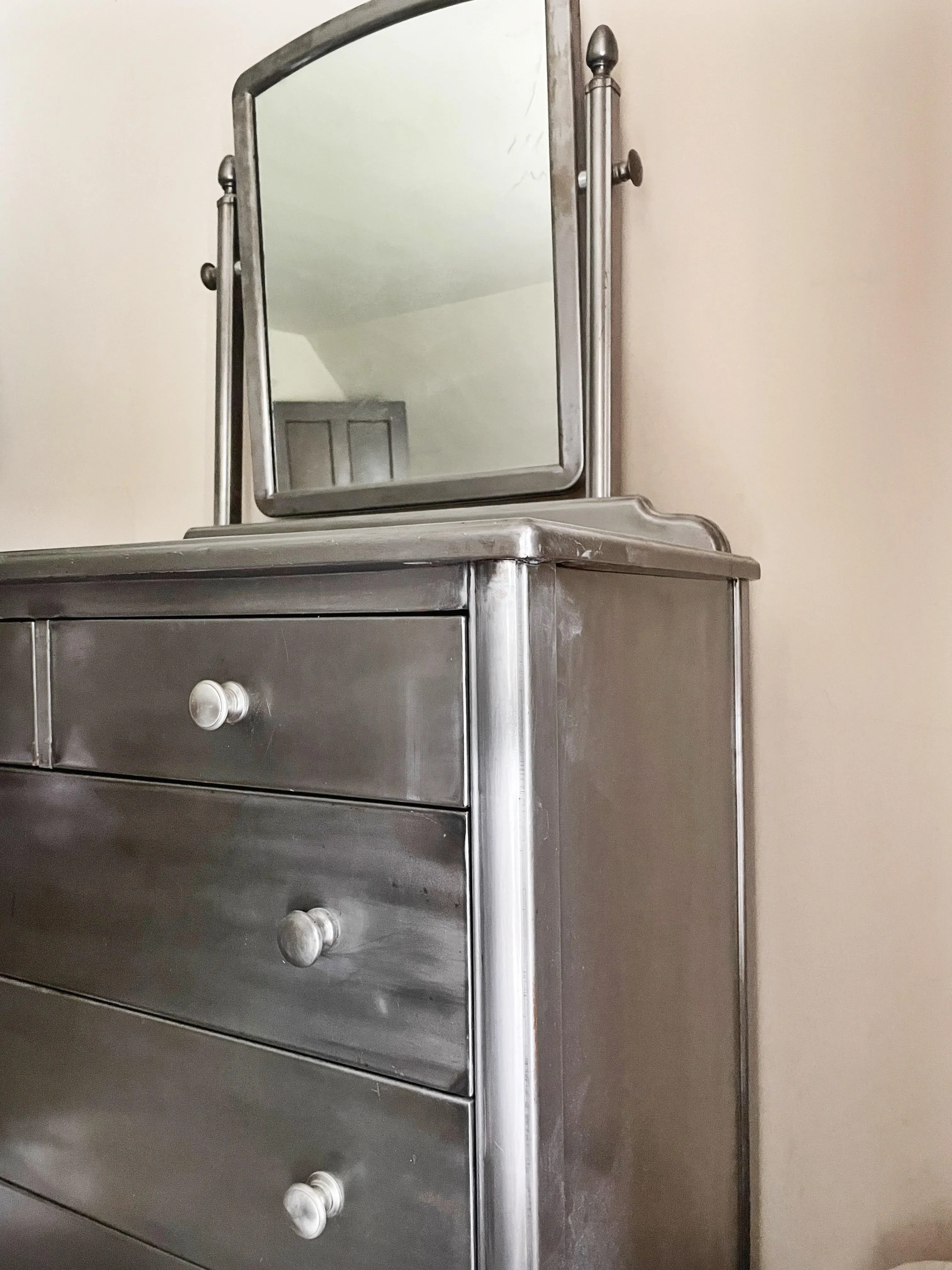 1940s Simmons Steel Highboy Dresser With Mirror