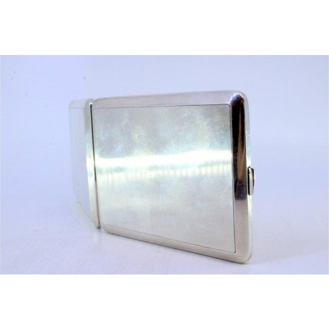 Metal Plain Silver Cigarette Case with Parallel Bands, Gold Interior and Device on the Hinged Lid. For Sale - Image 7 of 8