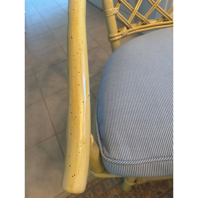 Ficks Reed Ficks Reed Distressed Pineapple Bamboo 4 Ft Round Pedestal Table W 5 Swivel Dining Chairs W 18 in Table Extension For Sale - Image 4 of 5