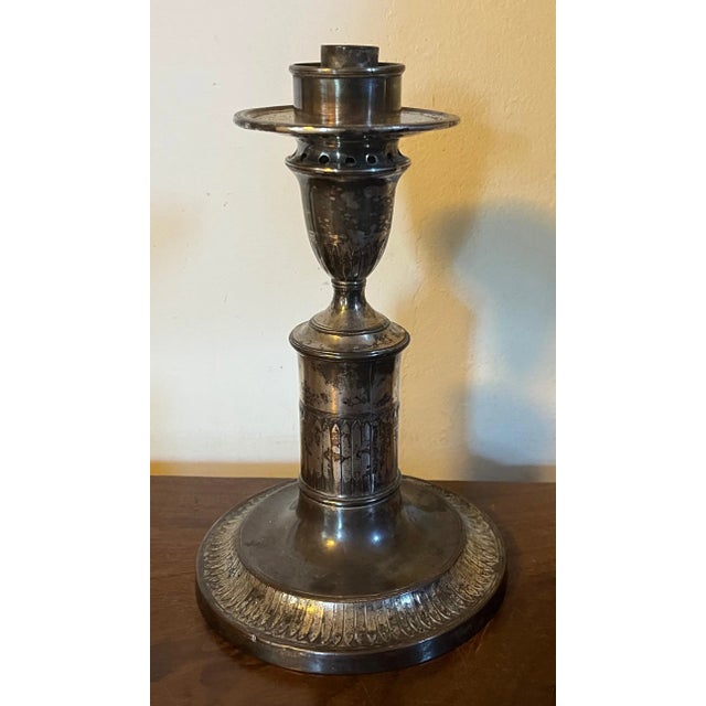 Traditional Antique Early 19th Century English George III Old Sheffield Plate Silver on Copper Photophore or Candlestick Lamp For Sale - Image 3 of 13