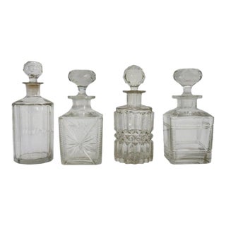 Four Vintage Dimiutive Cut & Pressed Glass Spirit Decanters C1940 For Sale