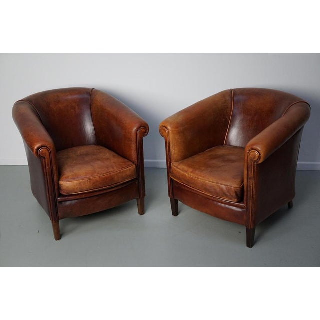 Brown Vintage Dutch Cognac Colored Leather Club Chair, Set of 2 For Sale - Image 8 of 18