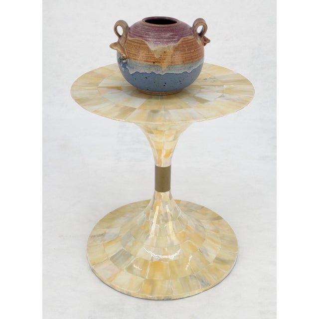 Late 20th Century Mother of Pearl Veneer Patch Work Tulip Shape side End Table Stand MINT For Sale - Image 5 of 7