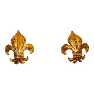 Italian Gilt Metal Fleur-De-Lys Murano Sconces by S. Salvadori a Pair C. 1960s For Sale
