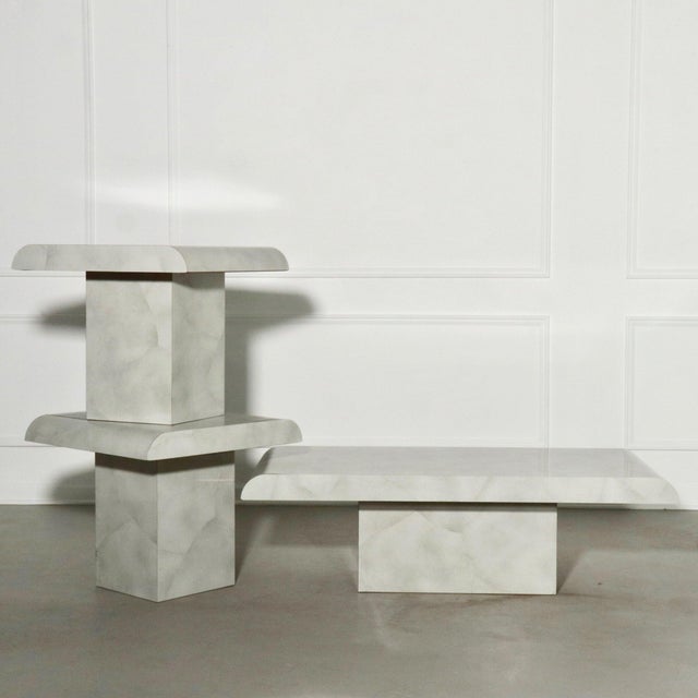 Postmodern 1980s Post Modern Faux Carrara Marble Waterfall Edge End Tables - A Pair For Sale - Image 3 of 8