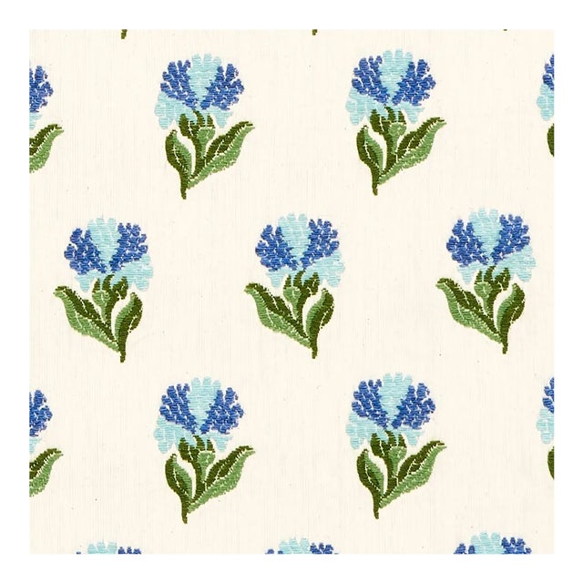 Sample - Schumacher Rosina Floral Fabric in Cornflower For Sale