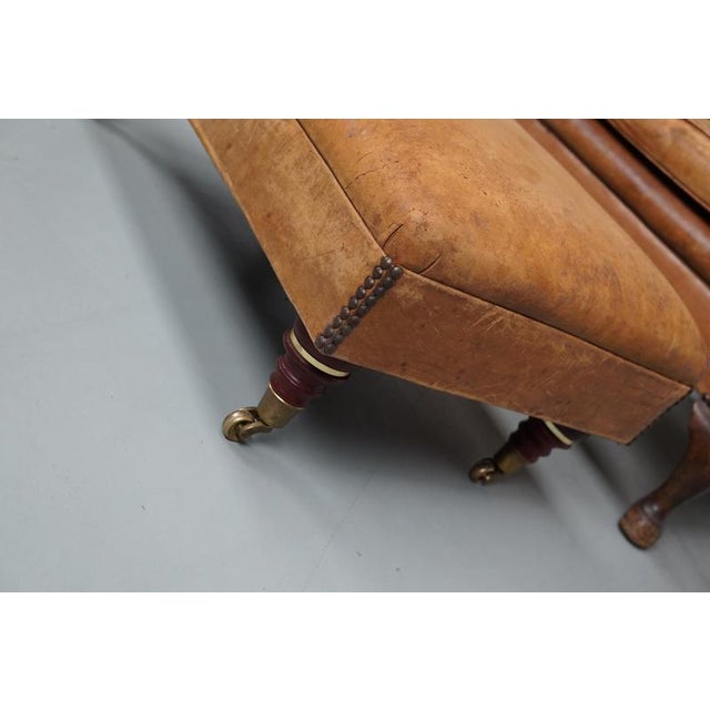 Metal Set of Vintage Dutch Cognac Leather Club Chair and Ottoman For Sale - Image 7 of 18