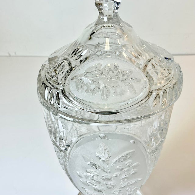 Glass Mid-Century Boho Chic Hollywood Regency Yugoslavia Crystal Urn With Raised Flora Design. For Sale - Image 7 of 13