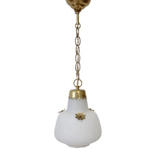 1950s Swedish Brass and Opaline Glass Pendant For Sale