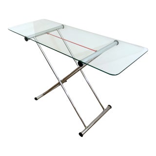 Postmodern Chrome & Glass Table Bar Cart With Red Accent For Sale