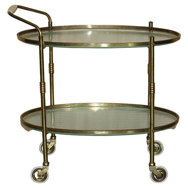 Art Deco Frosted Glass & Polished Brass Drinks Trolley, 1920s For Sale - Image 15 of 15