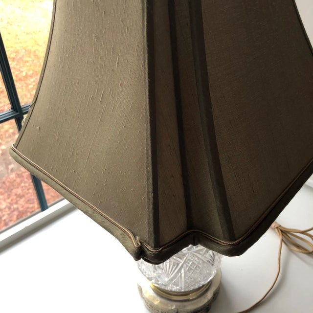 Victorian Vintage 1940s Press Cut Glass Table Lamp For Sale - Image 3 of 9