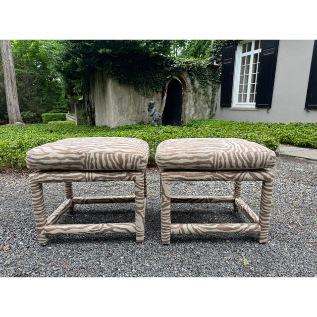 1970s Handsome Pair of Vintage Thayer Coggin for Milo Baughman Ottomans (With Label) For Sale - Image 5 of 11