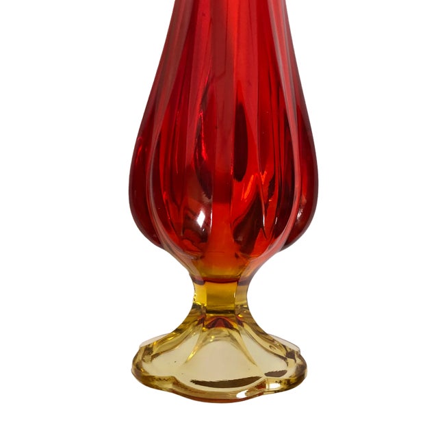 Late 20th Century Amberina Red & Yellow Art Glass Pedestal Vase For Sale - Image 4 of 11