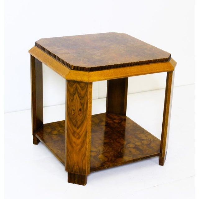 Art Deco French Side Table in Walnut Burl and Oak, 1925 For Sale - Image 3 of 14