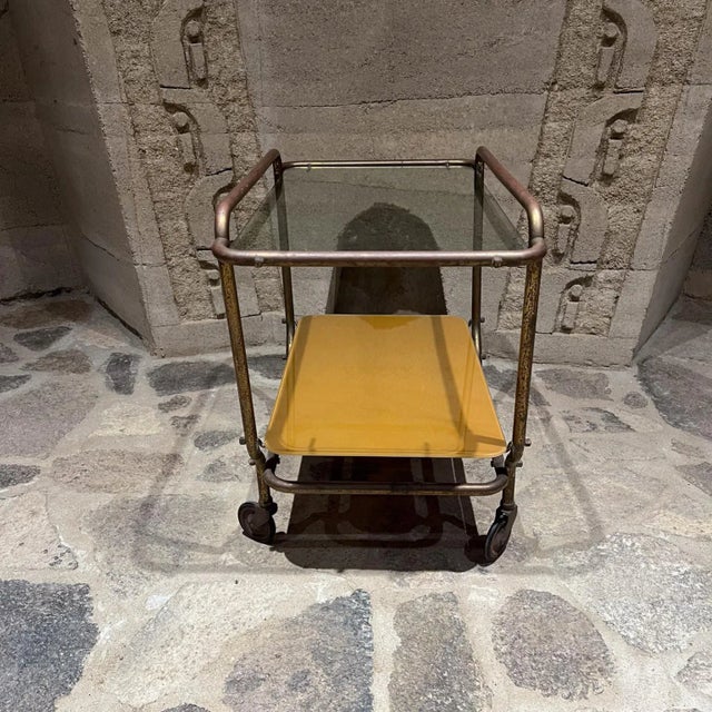 1950s 1950s Arturo Pani Service Bar Cart Patinated Brass For Sale - Image 5 of 8
