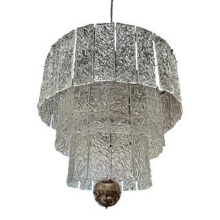 Murano Glass Chandelier With Textured Panels, Italy 1950s For Sale