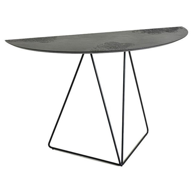 Black Stone Dark Brown Lama Semi-Ellipse 45120 Console Table in Steel by Disain1971 For Sale - Image 8 of 8