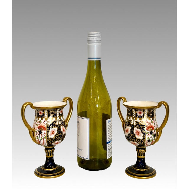 Antique Royal Crown Derby 22 Carat Gold Bone China Vases, Urns, Goblets, 1906, England, a Pair For Sale - Image 13 of 14