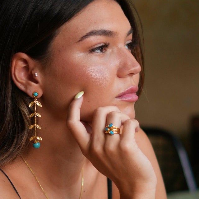 Trio Turquoise Gemstone & Gold Stylish Adjustable Cocktail Ring , a refined and versatile accessory designed to elevate...