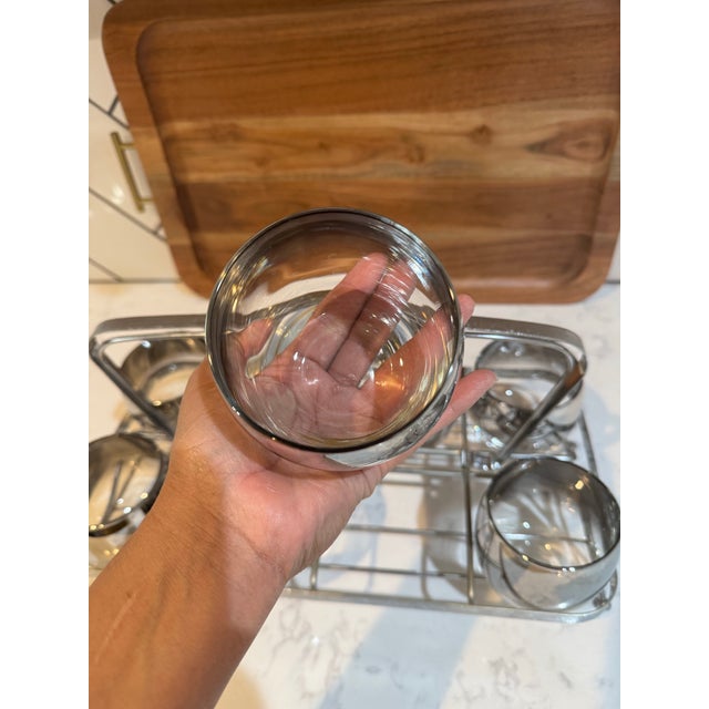 Metal Vintage Mid-Century Modern Roly-Poly Cocktail Glasses Silver Fade Ombre Effect - 9pcs For Sale - Image 7 of 12