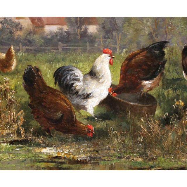 19th Century English Farmyard Oil Painting in Carved Gilt Frame Signed B. Ewald For Sale - Image 4 of 14