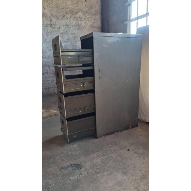 Industrial Metal Filing Cabinet with Drawers by Y.A. Chauvin, Paris, France, 1940s For Sale - Image 9 of 11