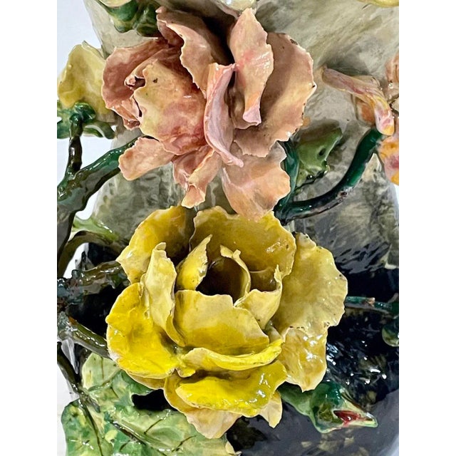 French Barbotine Majolica Floral Vase For Sale In Atlanta - Image 6 of 10