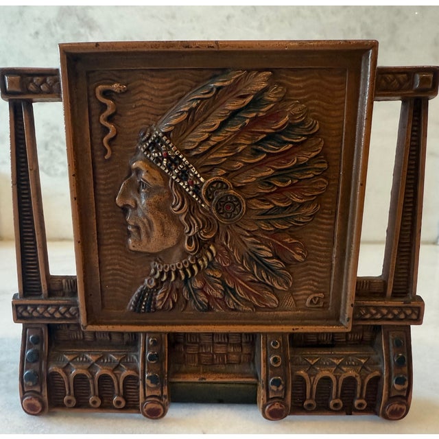 Early 20th Century Antique Bronze h.l. Judd Co Native American Chief Adjustable Book Rack For Sale - Image 5 of 16