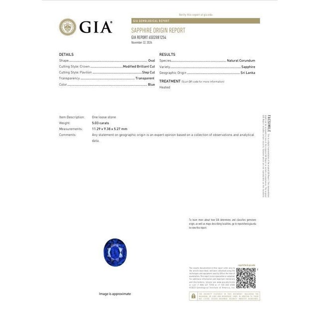 Blue 5.03 Carat Ceylon Sapphire Diamond Platinum Ring, Gia Certified, Size 6 For Sale - Image 8 of 8