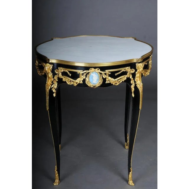 20th Century Classic side table, gilt bronze, black, Louis XV Solid beech body, blackened with rich brass bronze...