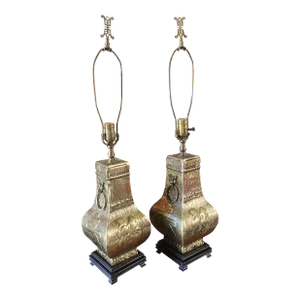 Pair of Brass Archaic Style Lamps