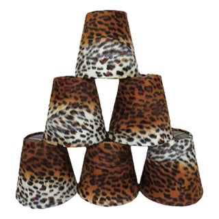 Set of 6 Leopard Cat Faux Fur Animal Print Clip-on Bell Lamp or Chandelier Shades For Sale