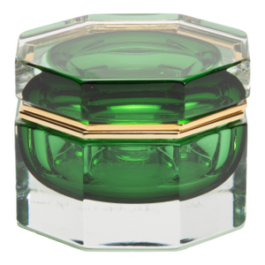 Hand-Blown Murano Box in Emerald Green With Brass Fittings