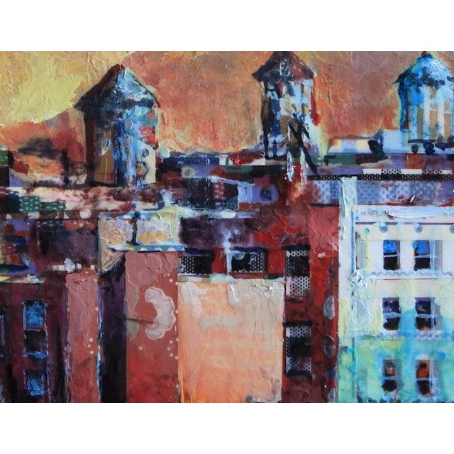 Contemporary Base Defensive Formation by Josh George | Mixed Media Water Tower Cityscape For Sale - Image 3 of 8