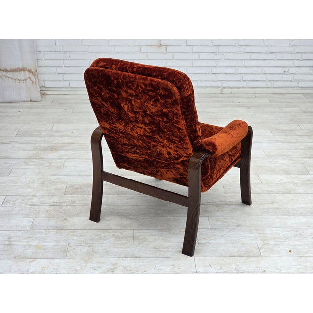 Danish Lounge Chair in Velour and Bent Oak, 1970s For Sale - Image 9 of 18