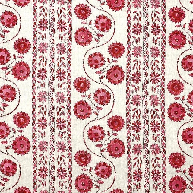Schumacher Zinnia Handmade Print Fabric in Pink For Sale