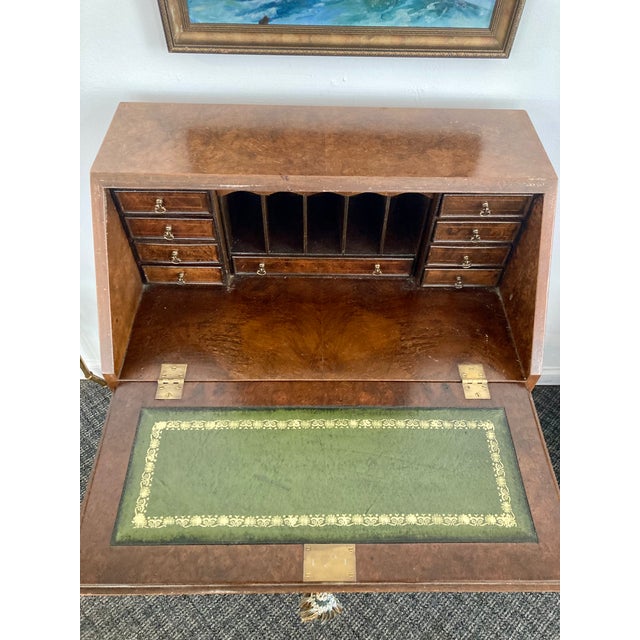 1920s Slant Top Queen Ann Desk Well Made Walnut Burl Writing Desk For Sale - Image 12 of 12