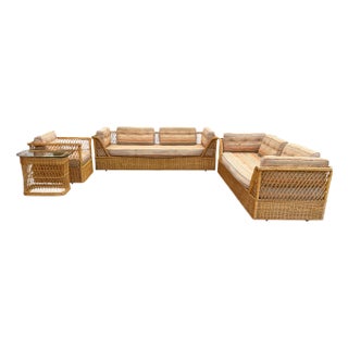 1970's McGuire Furniture Rattan "Willow" Collection 4 Piece Lounge Set by Davis Allen for McGuire For Sale